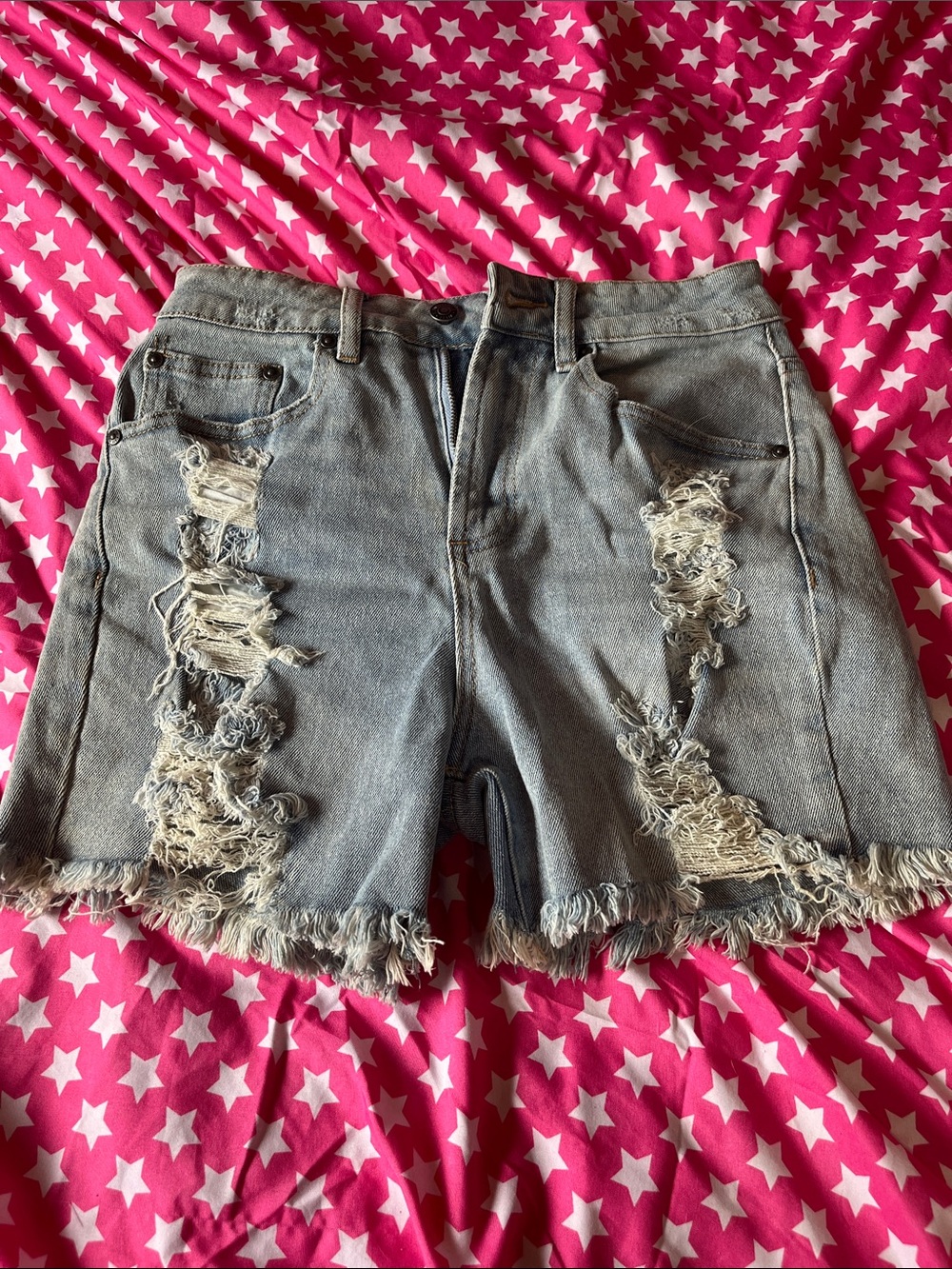 Almost Famous Light Gray Distressed Denim Shorts